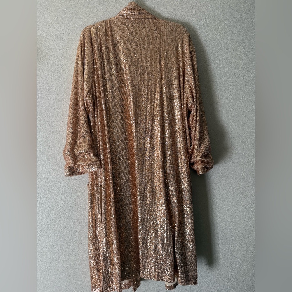 ANTHROPOLOGIE BB DAKOTA SHOW STOPPER ROSE GOLD SEQUIN CARDIGAN DUSTER 1X - Picture 9 of 10